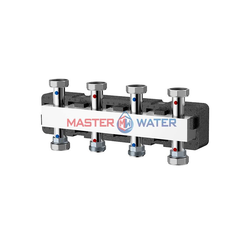 Коллектор распределительный Varmega V-Flow 1 1/2"х1 1/2" нержавеющая сталь 3 контура в термоизоляции