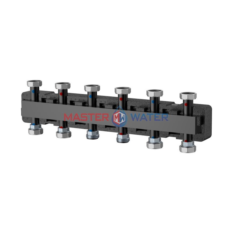 Коллектор распределительный Varmega V-Flow 1 1/2"х1 1/2" стальной 5 контуров в термоизоляции