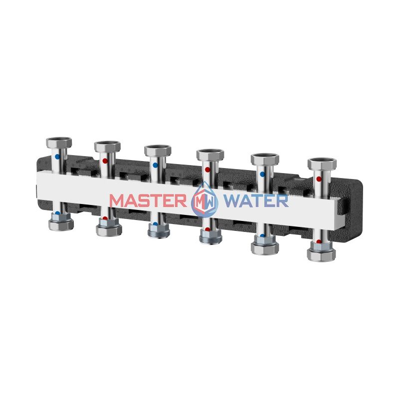Коллектор распределительный Varmega V-Flow 1 1/2"х1 1/2" нержавеющая сталь 5 контуров в термоизоляции