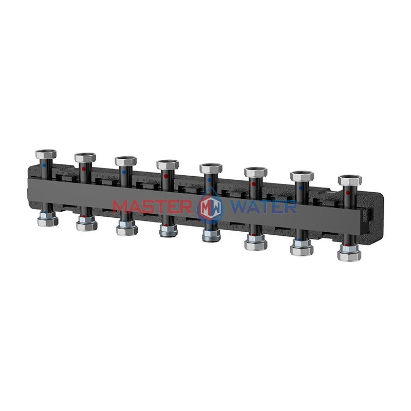 Коллектор распределительный Varmega V-Flow 1 1/2"х1 1/2" стальной 7 контуров в термоизоляции