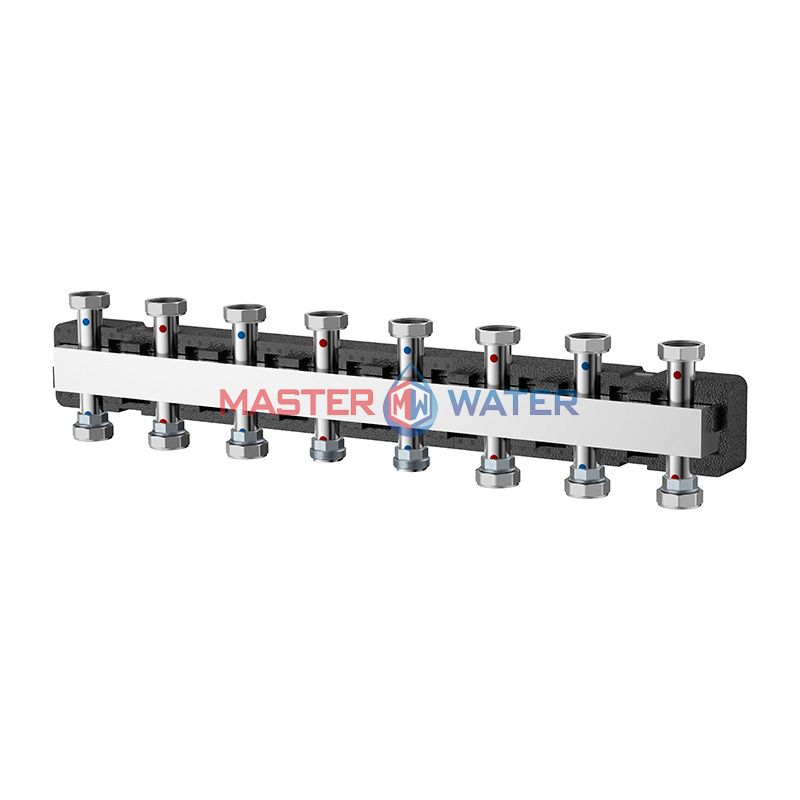 Коллектор распределительный Varmega V-Flow 1 1/2"х1 1/2" нержавеющая сталь 7 контуров в термоизоляции
