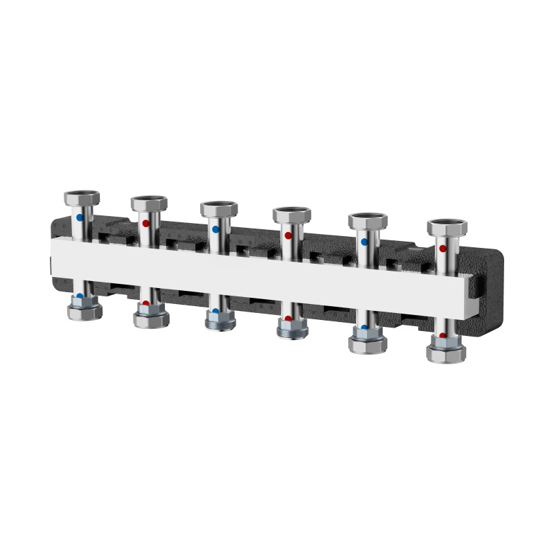 Коллектор распределительный Varmega V-Flow 1 1/2"х1 1/2" нержавеющая сталь 5 контуров в термоизоляции
