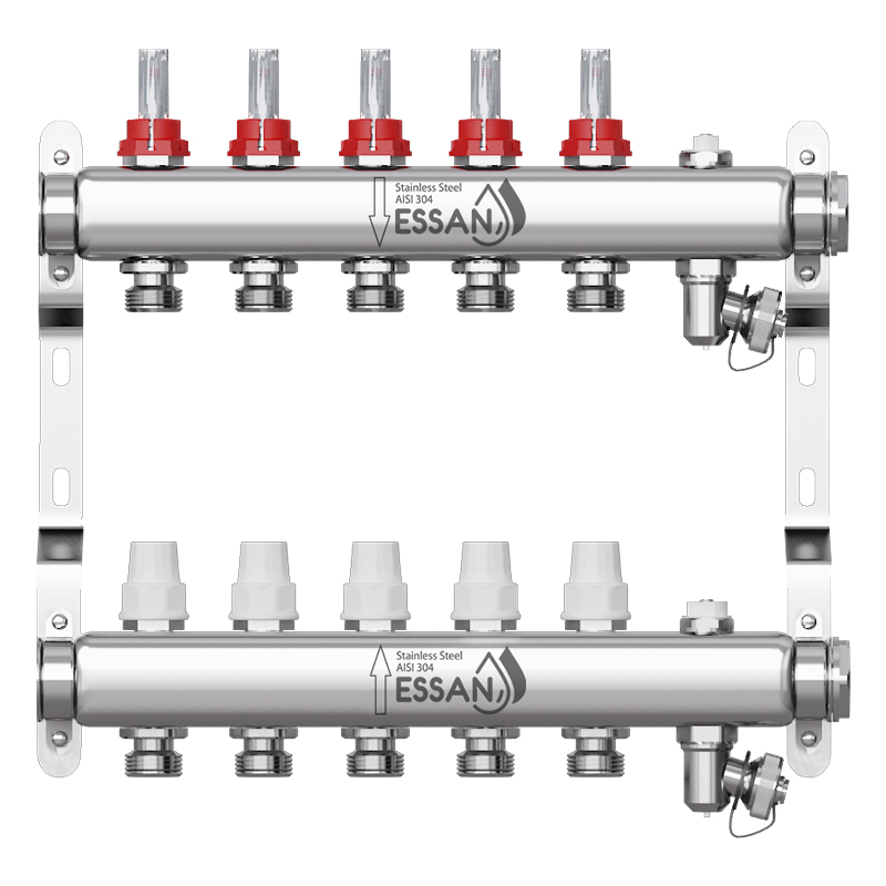 Коллекторная группа из нержавеющей стали Essan Group 802 на 5 выходов с расходомерами